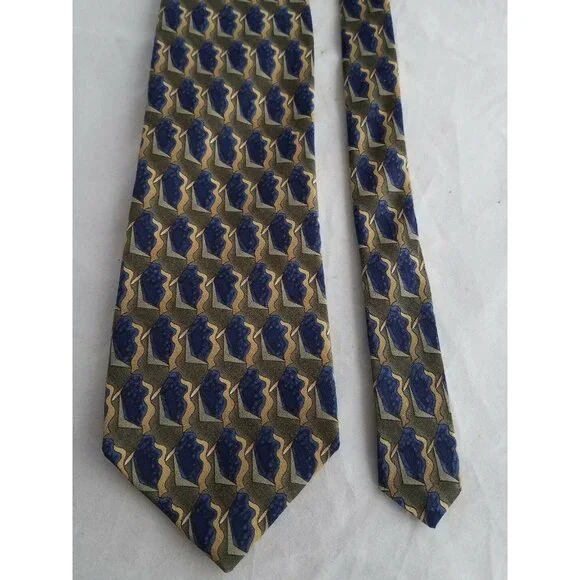 Cambridge Classics 100% Imported Silk Tie Geometric Green Blue 60" - Picture 2 of 5